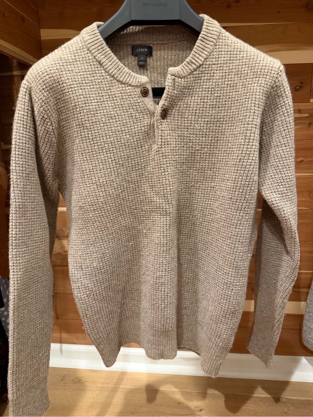 J. Crew - Men's Tan Waffle-Knit Henley Sweater
